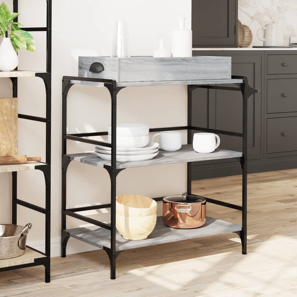 Chariot de cuisine gris Sonoma 81,5x41x92,5 cm en bois