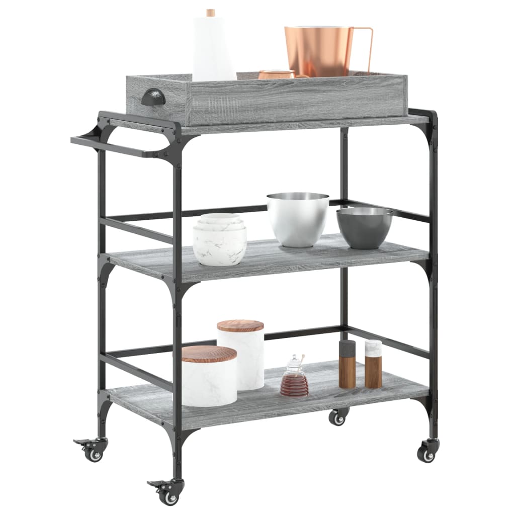 Chariot de cuisine gris Sonoma 81,5x41x92,5 cm en bois