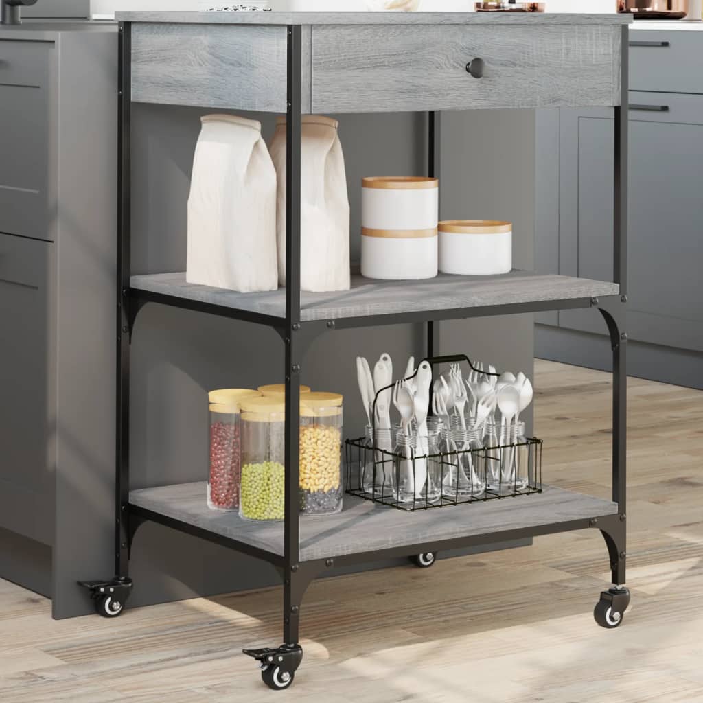 Chariot de cuisine gris Sonoma 60x48x89,5 cm en bois