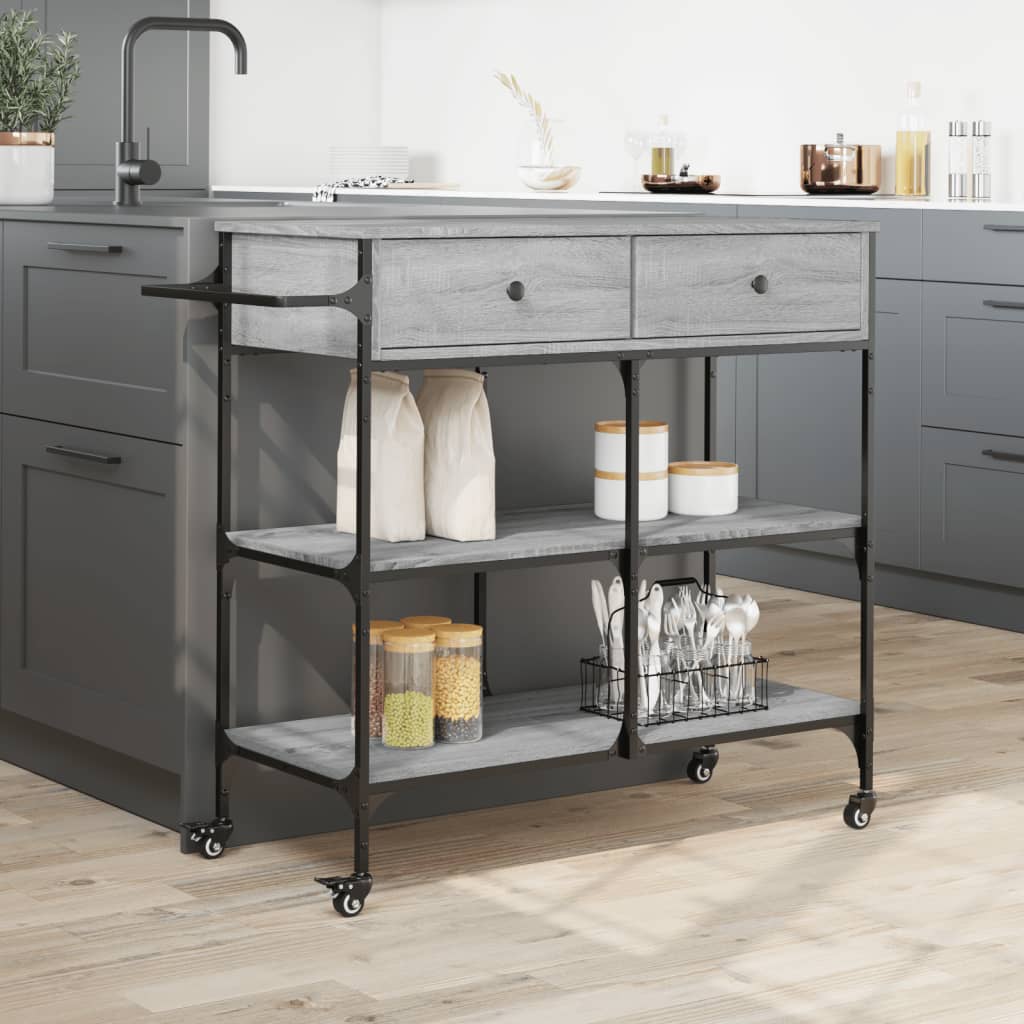 Chariot de cuisine gris Sonoma 105x42x95 cm en bois