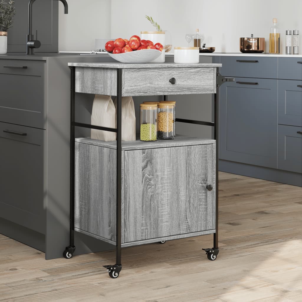 Chariot de cuisine gris Sonoma 56x43x89,5 cm en bois