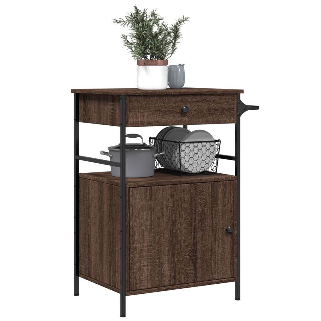 Desserte de cuisine aspect chêne marron 56x43x89,5 cm en bois