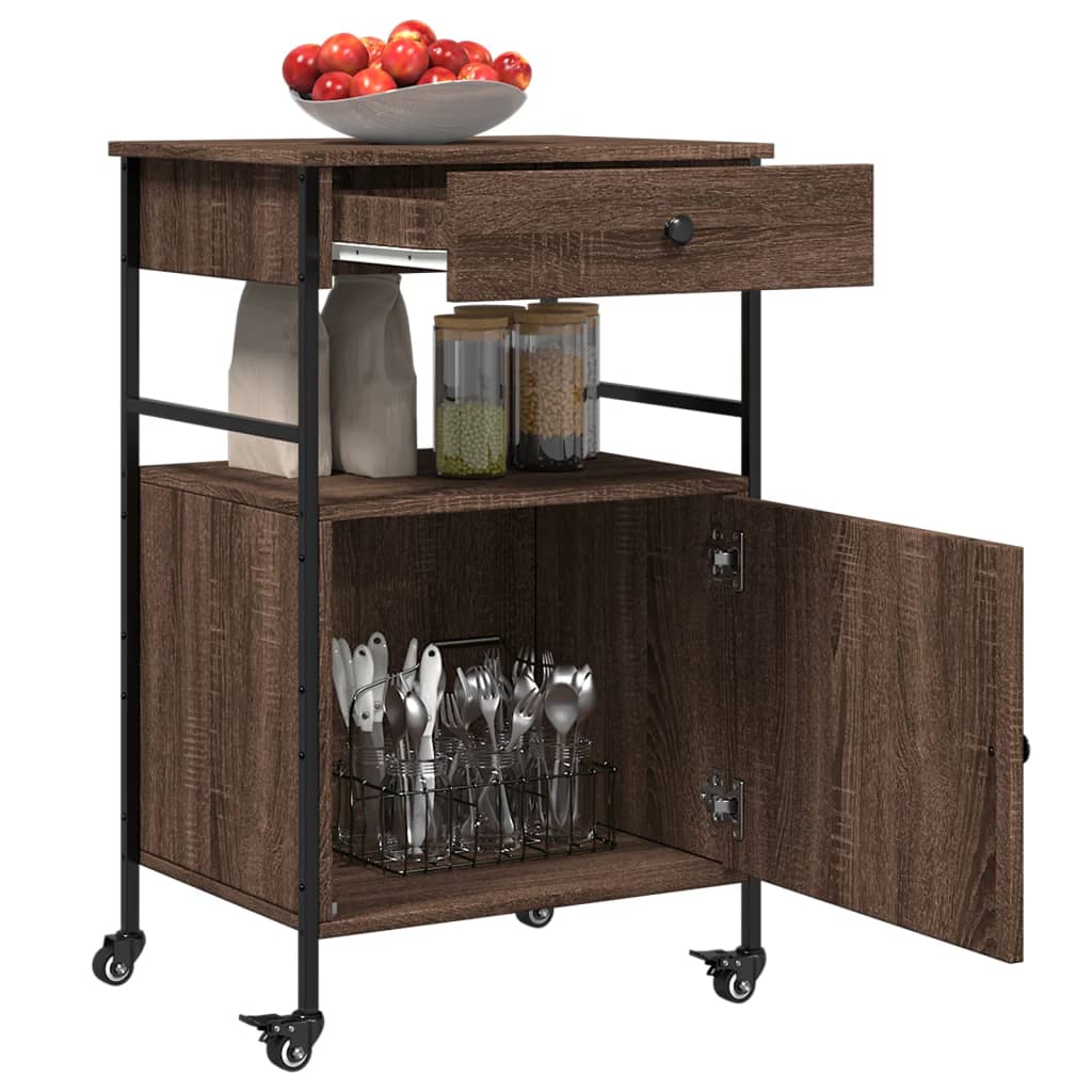 Desserte de cuisine aspect chêne marron 56x43x89,5 cm en bois