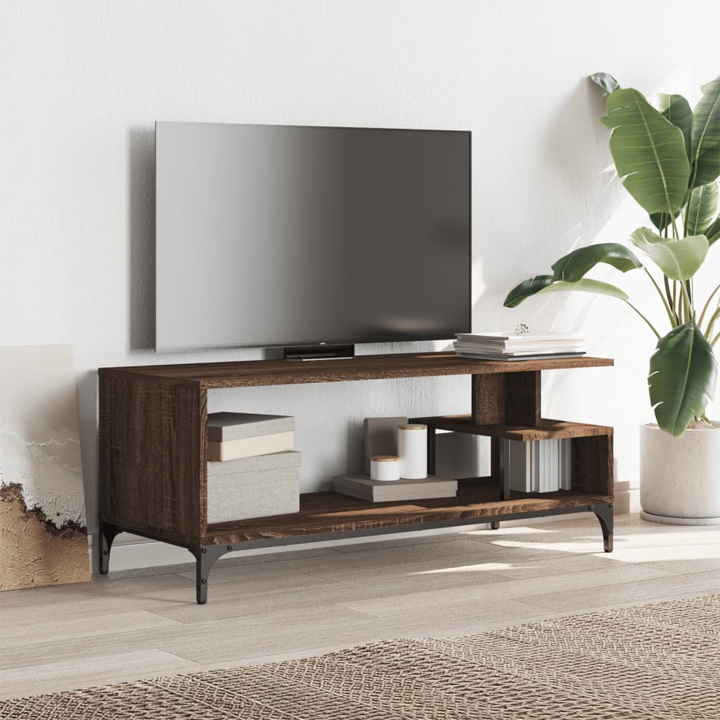 Meuble TV aspect chêne marron 102x40x41 cm matériau bois acier