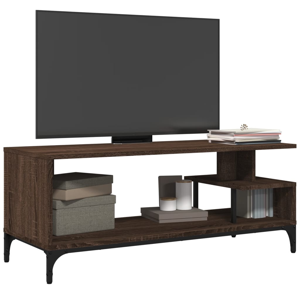 Meuble TV aspect chêne marron 102x40x41 cm matériau bois acier