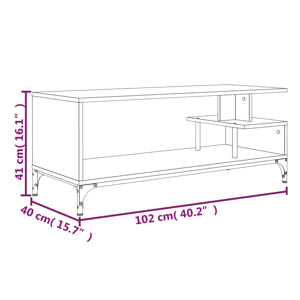 Meuble TV aspect chêne marron 102x40x41 cm matériau bois acier