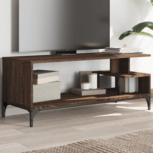 Meuble TV aspect chêne marron 102x40x41 cm matériau bois acier