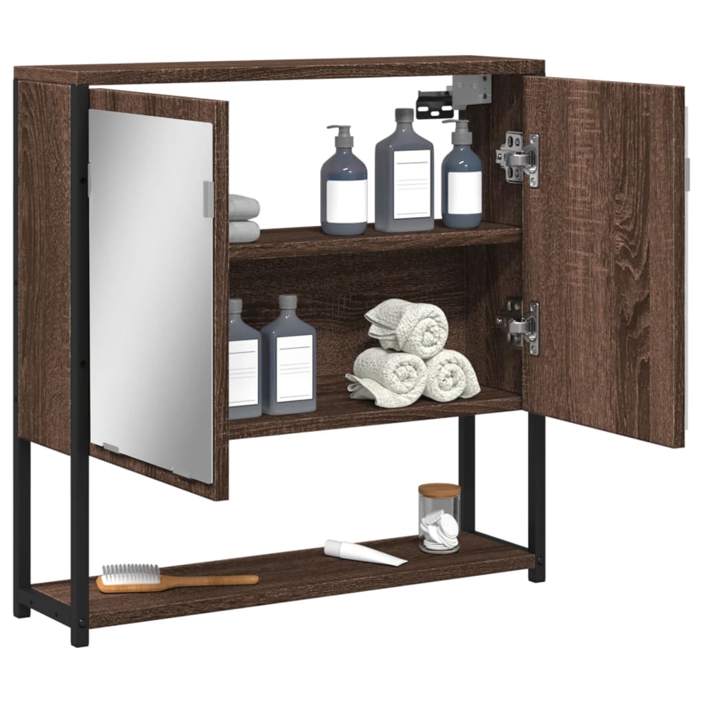 Armoire de toilette avec miroir aspect chêne marron 60x16x60cm matériau bois