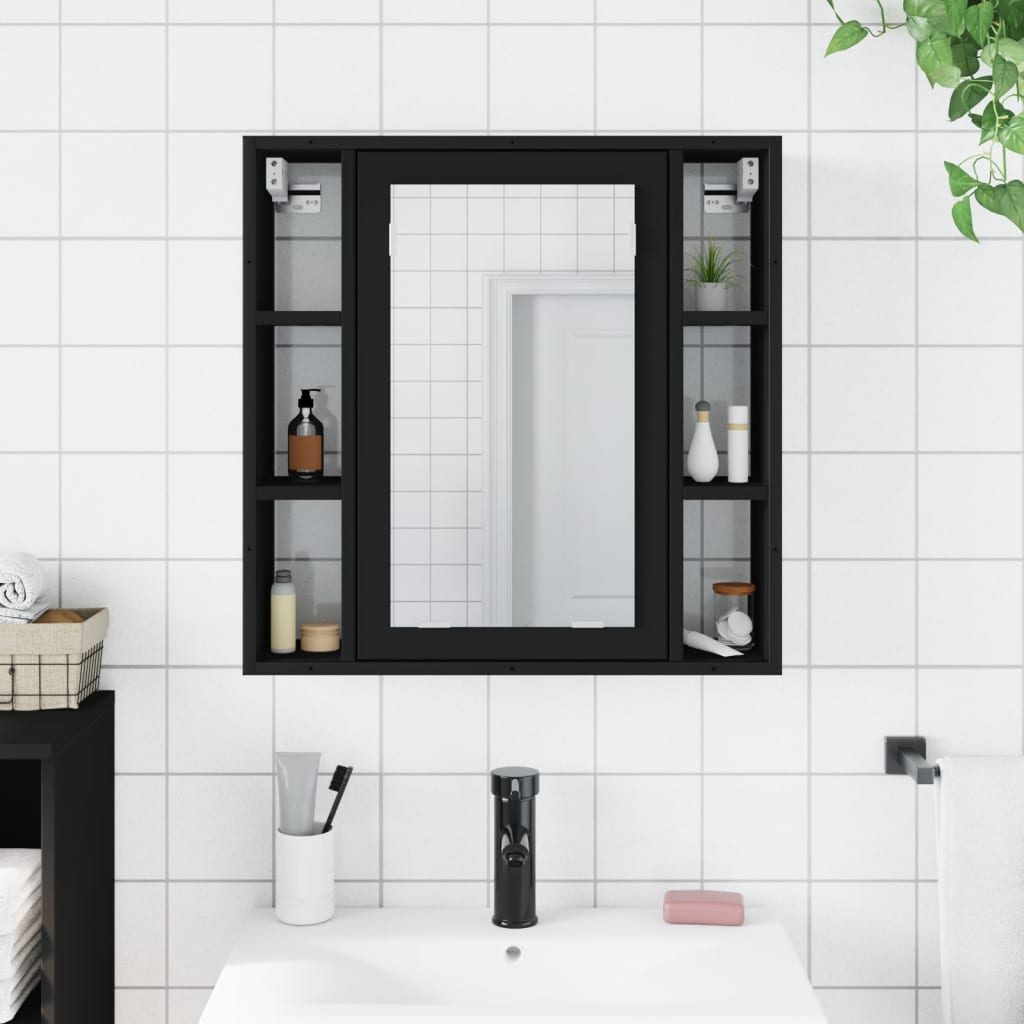 Armoire de toilette avec miroir noir 60x16x60 cm en bois