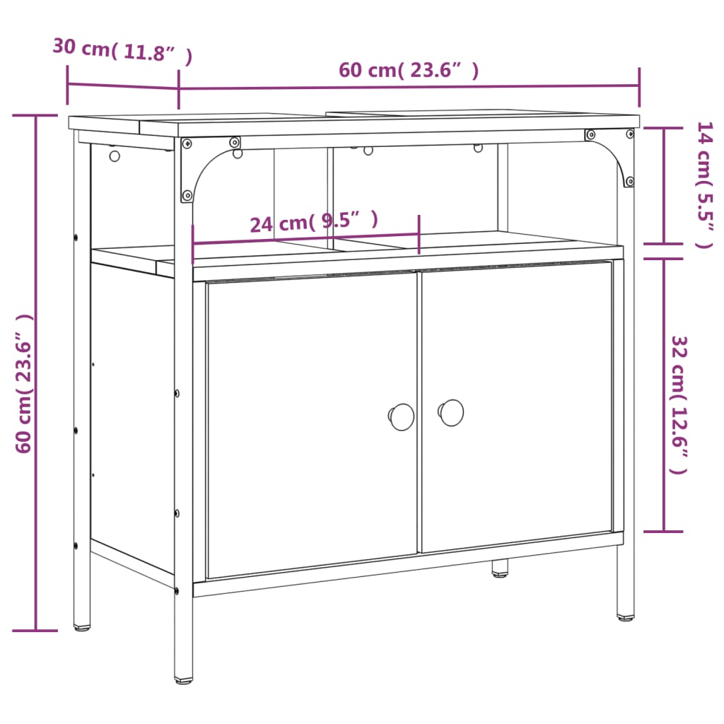 Waschbeckenunterschrank Grau Sonoma 60x30x60 cm Holzwerkstoff