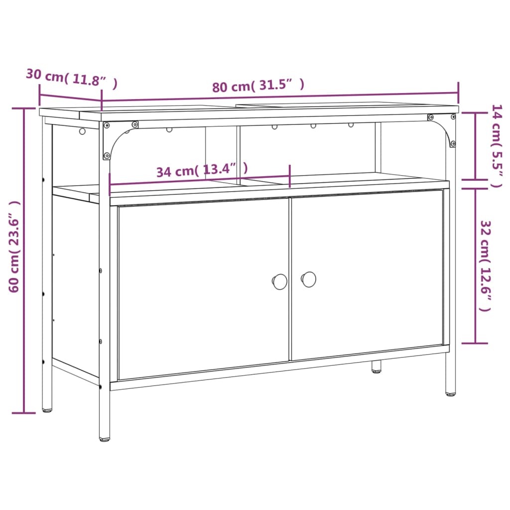 Waschbeckenunterschrank Sonoma-Eiche 80x30x60 cm Holzwerkstoff