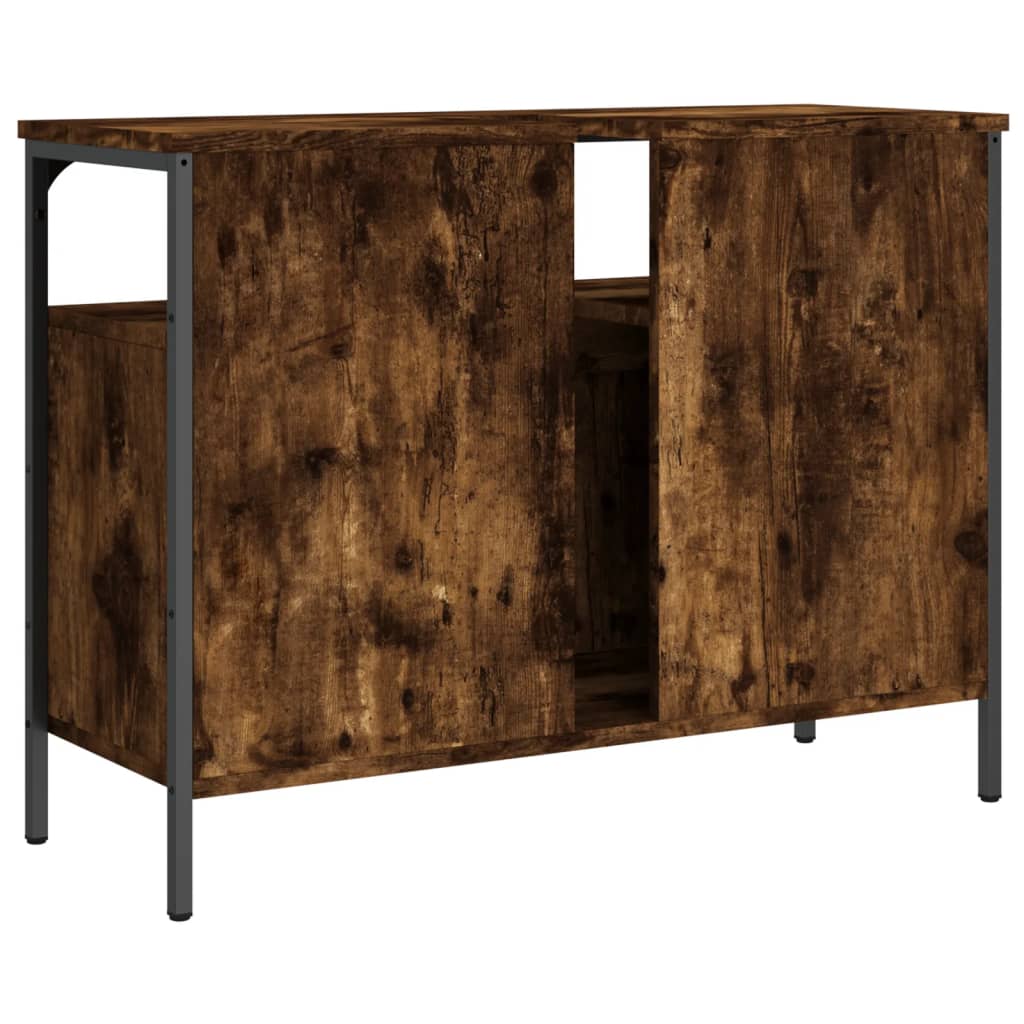 Meuble sous évier chêne fumé 80x30x60 cm en bois