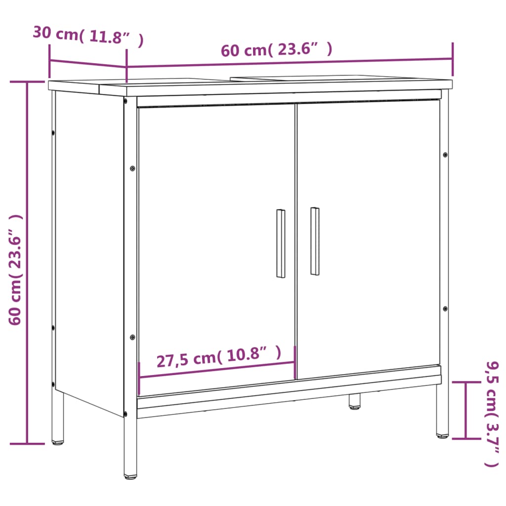 Meuble sous évier chêne fumé 60x30x60 cm en bois