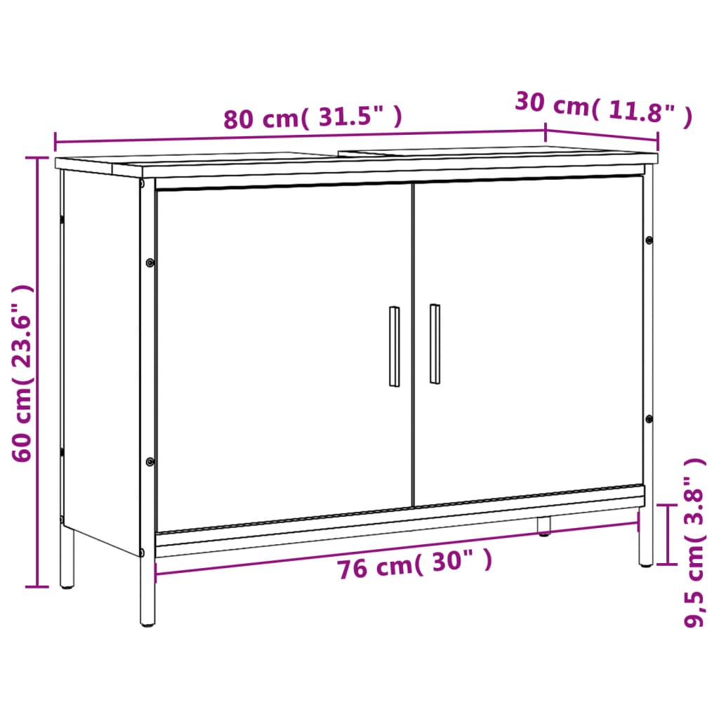 Meuble sous évier chêne fumé 80x30x60 cm en bois