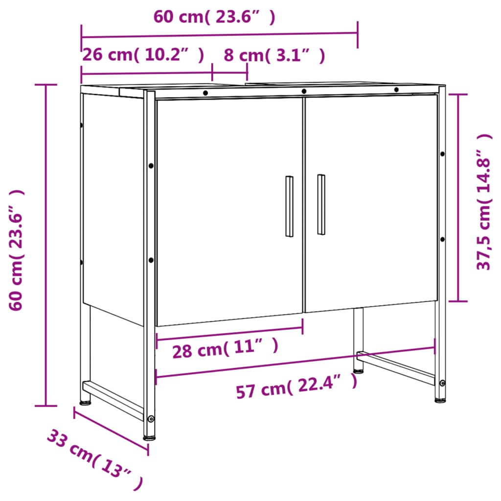 Meuble vasque chêne Sonoma 60x33x60 cm matériau bois