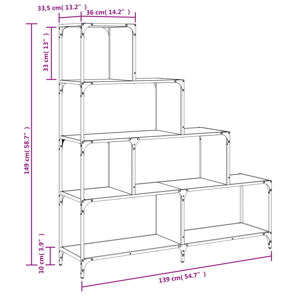 Bibliothèque 4 niveaux chêne fumé 139x33,5x149 cm matériau bois