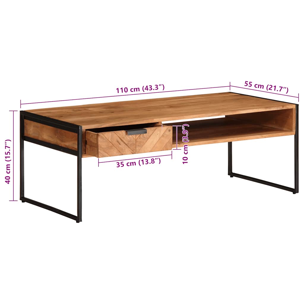Table basse 110x55x40 cm en bois d'acacia massif