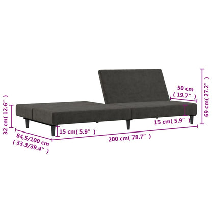 Schlafsofa 2-Sitzer Dunkelgrau Samt