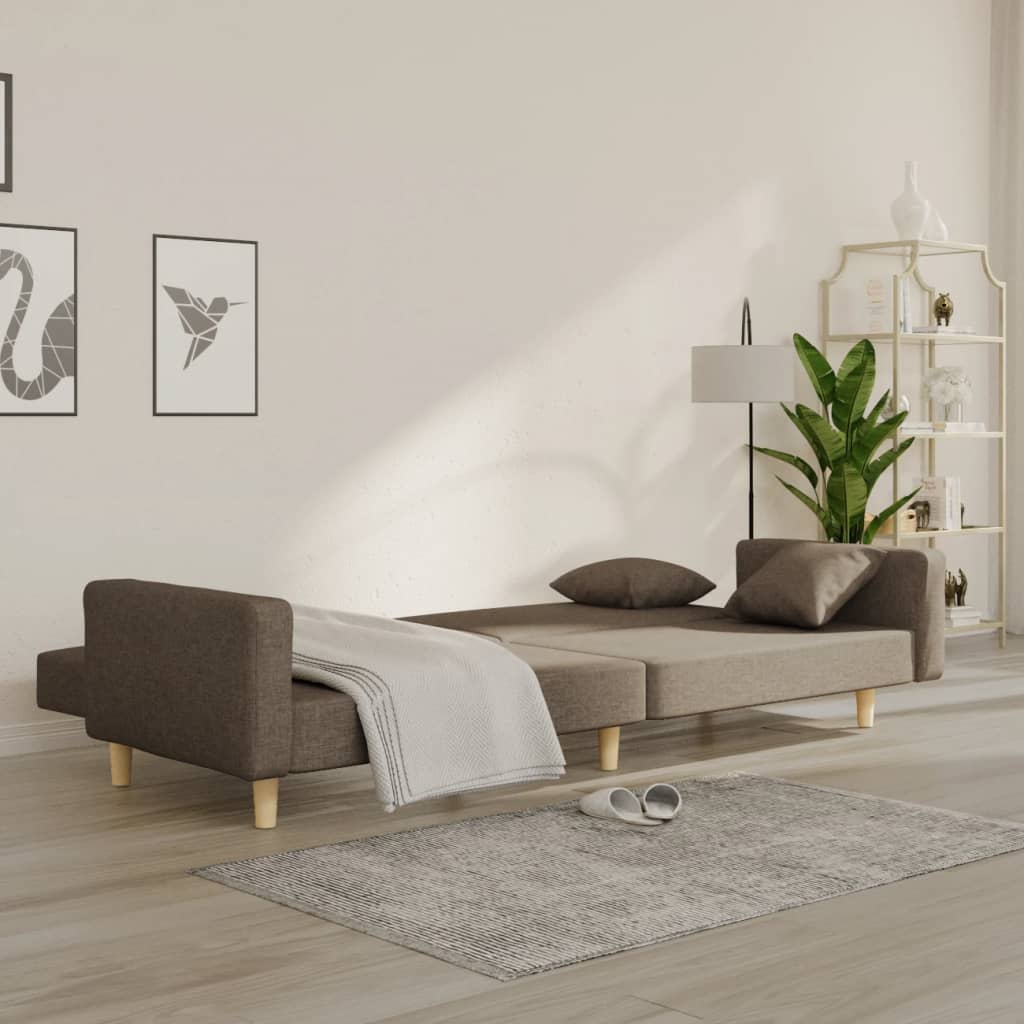 Schlafsofa 2-Sitzer mit 2 Kissen Taupe Stoff