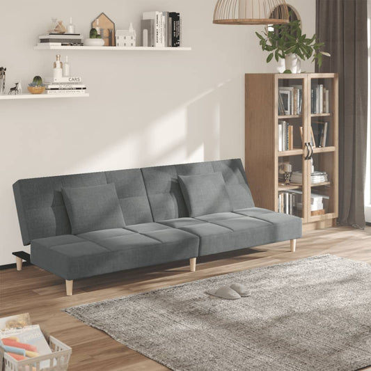 Canapé lit 2 places avec 2 coussins tissu gris foncé