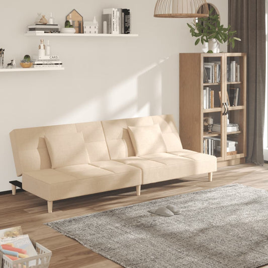 Canapé convertible 2 places avec 2 coussins en tissu crème