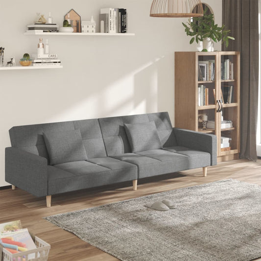 Canapé lit 2 places avec 2 coussins tissu gris clair