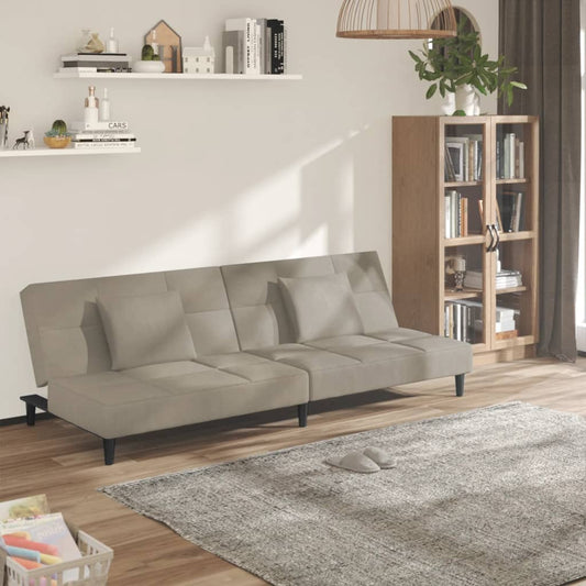 Canapé lit 2 places avec 2 coussins en velours gris clair