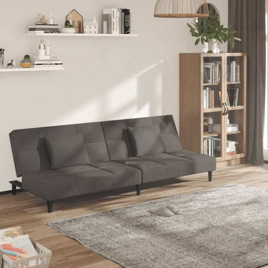 Canapé lit 2 places avec 2 coussins velours gris foncé