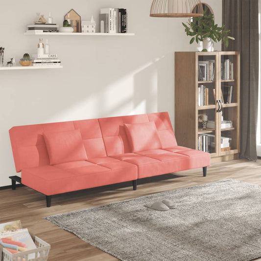 Canapé lit 2 places avec 2 oreillers velours rose