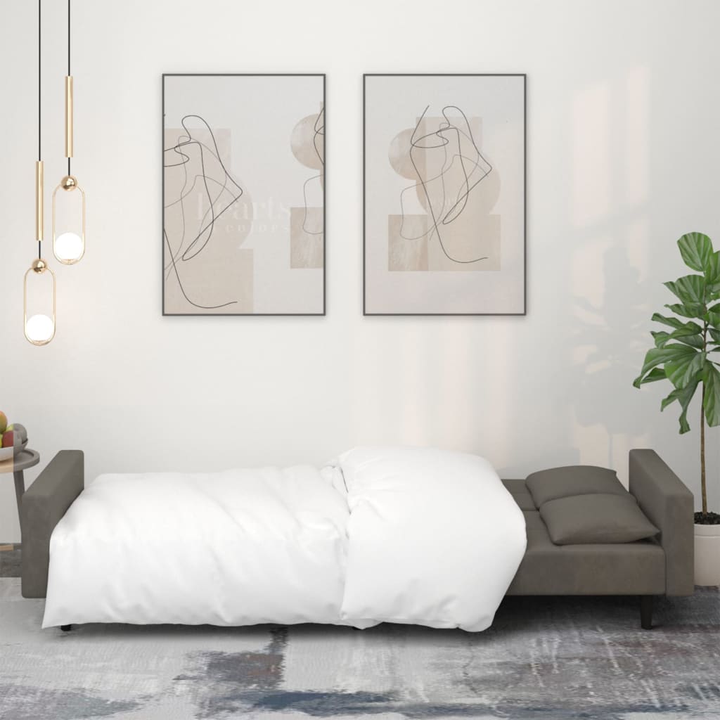 Canapé lit 2 places avec 2 coussins velours gris foncé