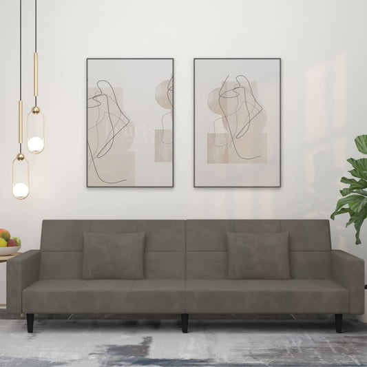 Canapé lit 2 places avec 2 coussins velours gris foncé