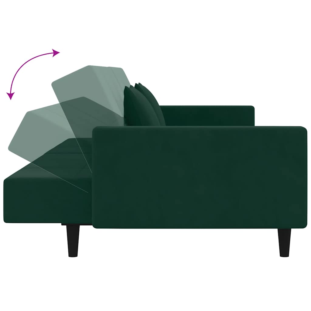 Schlafsofa 2-Sitzer mit 2 Kissen Dunkelgrün Samt