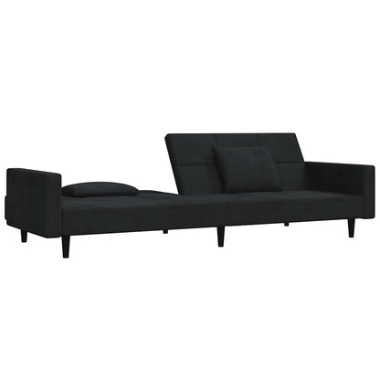 Schlafsofa 2-Sitzer mit 2 Kissen Schwarz Samt