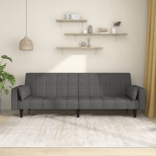 Canapé lit 2 places avec 2 coussins tissu gris foncé