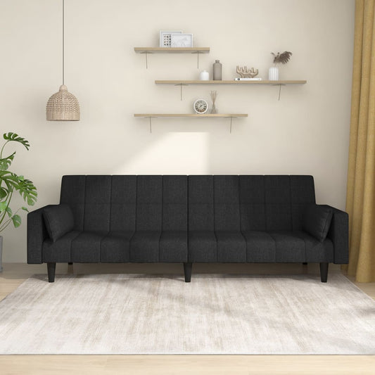 Canapé lit 2 places avec 2 oreillers tissu noir