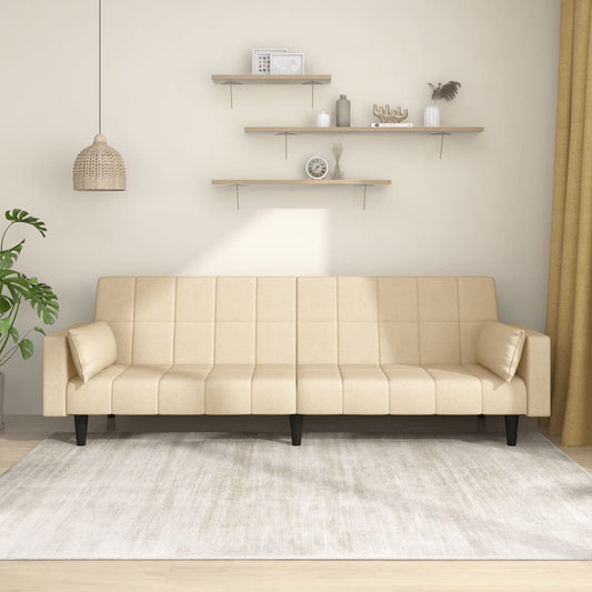 Canapé convertible 2 places avec 2 coussins en tissu crème