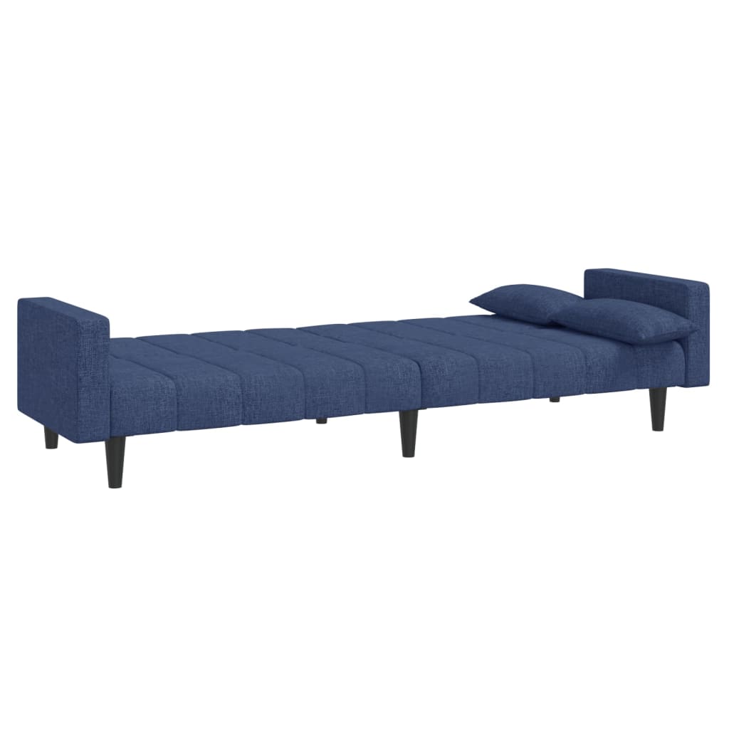 Sofa Bed 2-Seater with 2 Pillows Blue Fabric