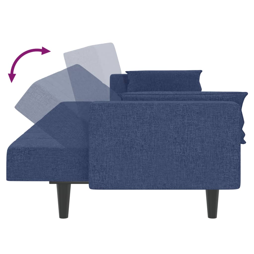 Sofa Bed 2-Seater with 2 Pillows Blue Fabric