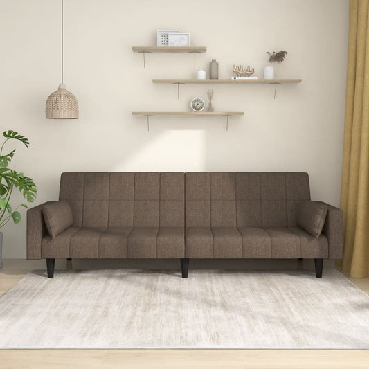 Canapé lit 2 places avec 2 coussins tissu taupe