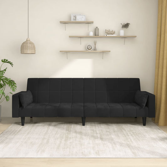 Sofa Bed 2-Seater with 2 Pillows Black Velvet