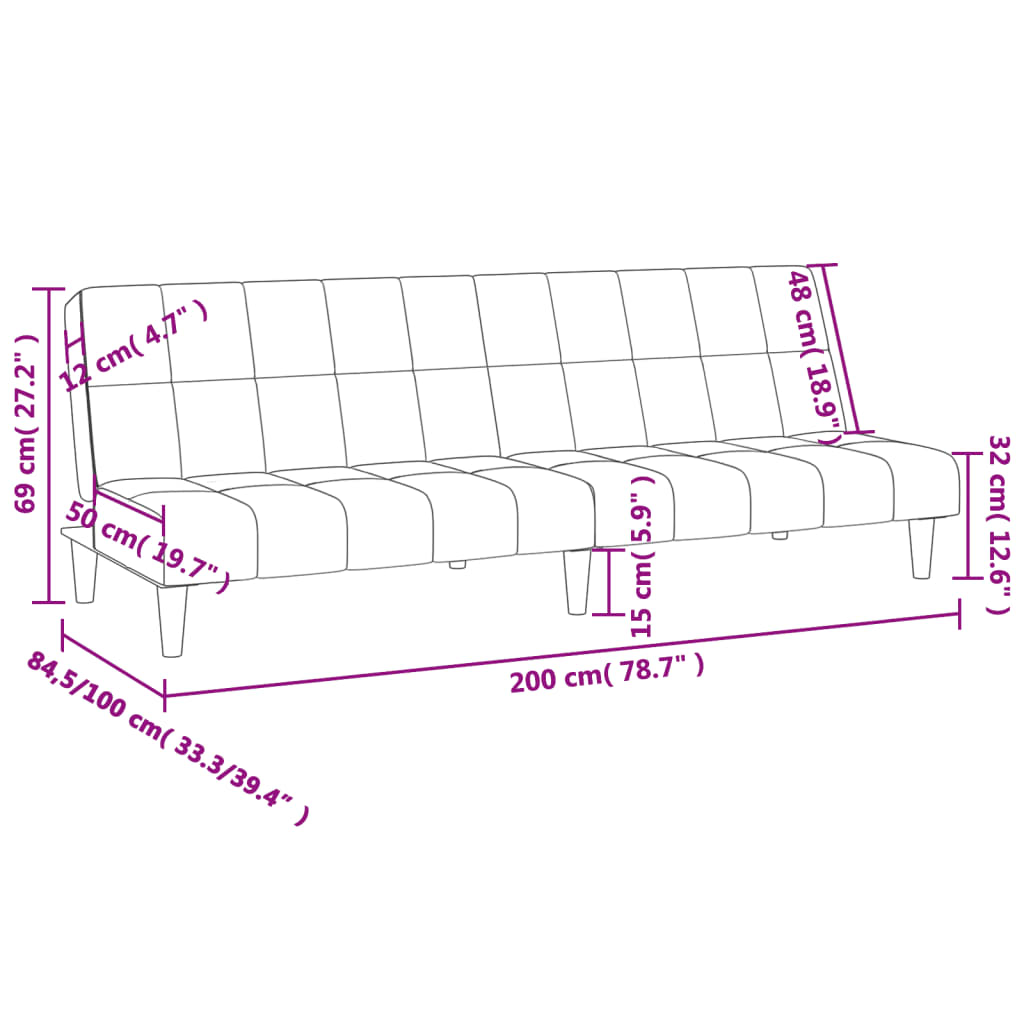 Sofa Bed 2-Seater Black Fabric
