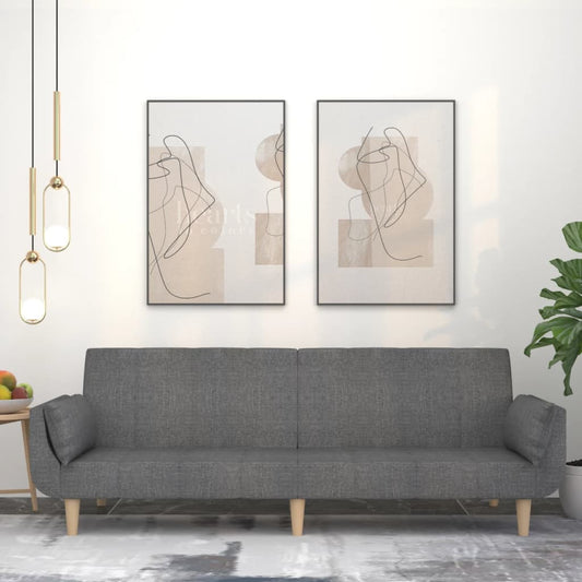 Canapé lit 2 places avec 2 coussins tissu gris clair