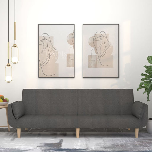 Canapé lit 2 places avec 2 coussins tissu gris foncé
