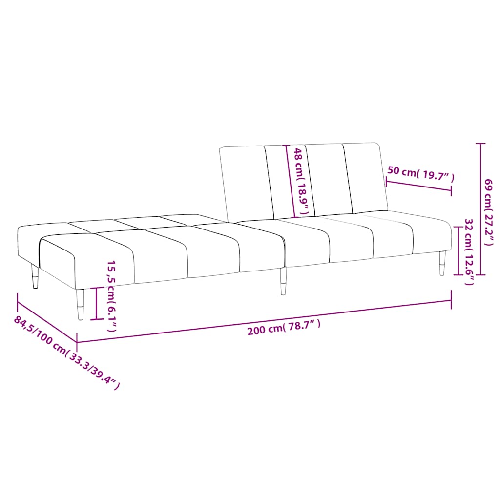 Schlafsofa 2-Sitzer Hellgrau Samt