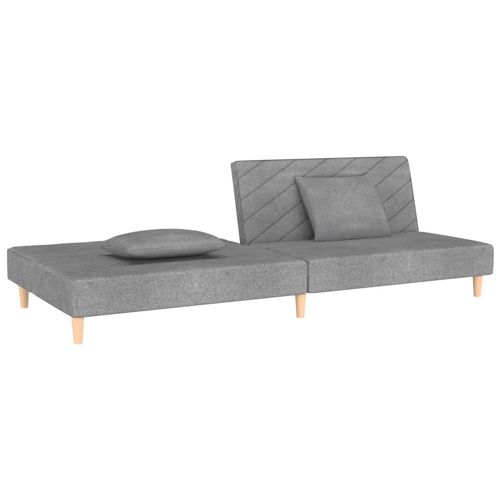 Canapé lit 2 places avec 2 coussins tissu gris clair