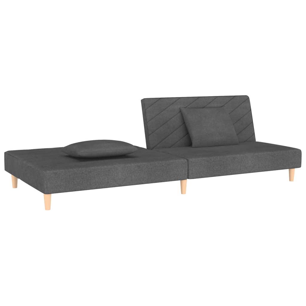 Canapé lit 2 places avec 2 coussins tissu gris foncé