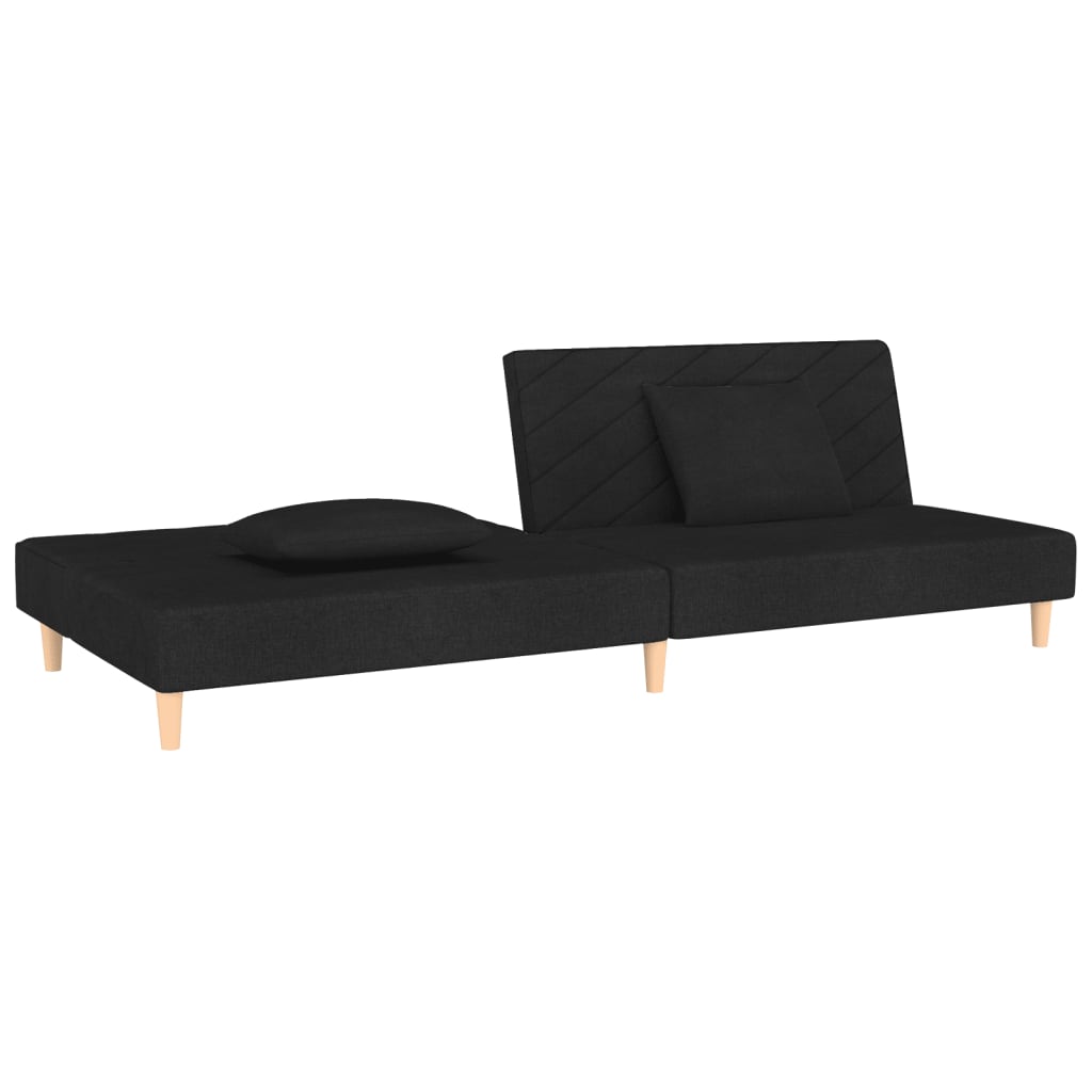 Canapé lit 2 places avec 2 oreillers tissu noir