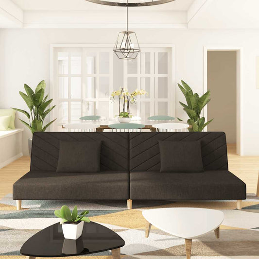 Canapé convertible 2 places avec 2 coussins en tissu marron