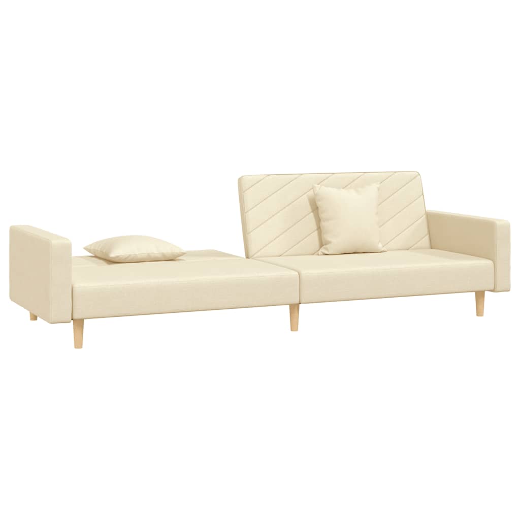Canapé convertible 2 places avec 2 coussins en tissu crème