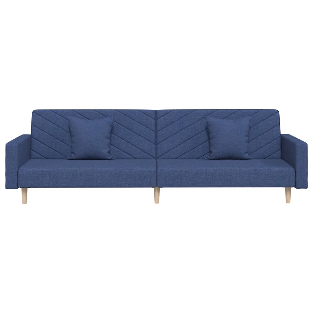 Canapé lit 2 places avec 2 coussins tissu bleu
